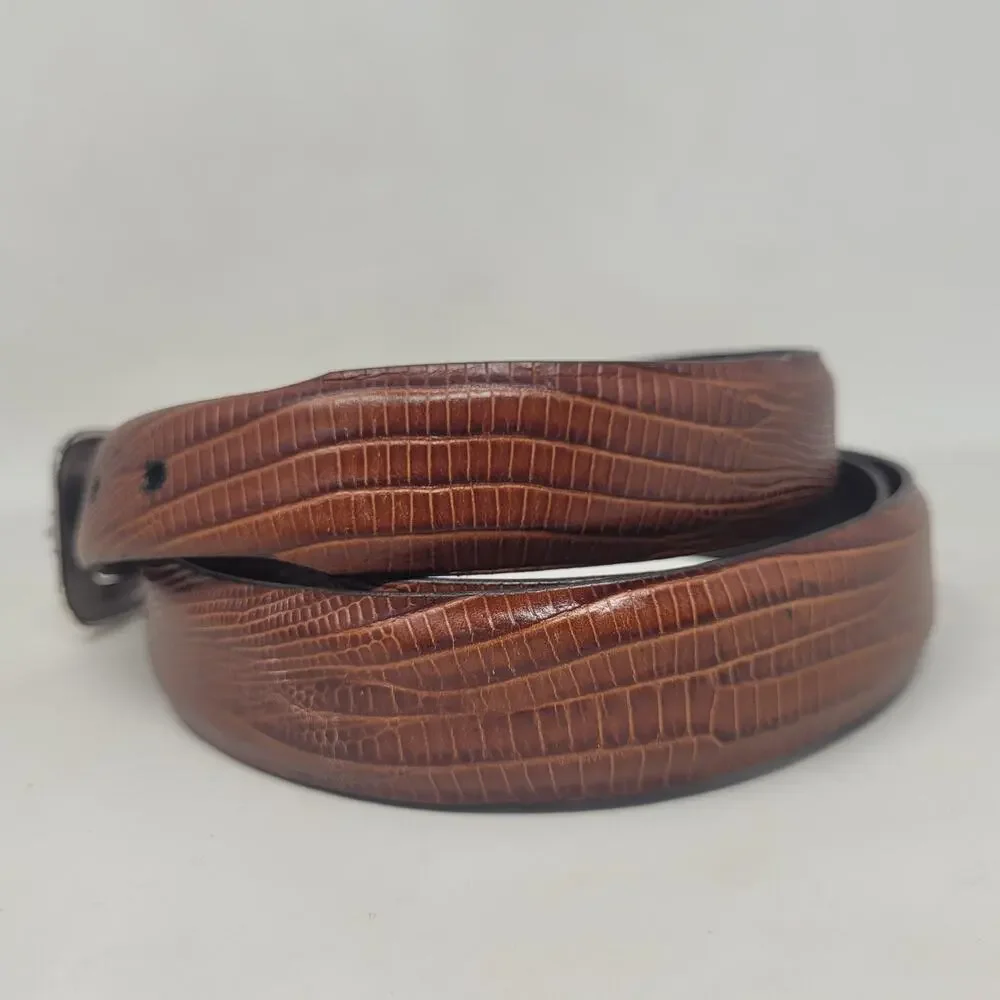 VTG Tulliani Belt 48 Brown Italian Leather Lizard Embossed Western Cowboy Rodeo
